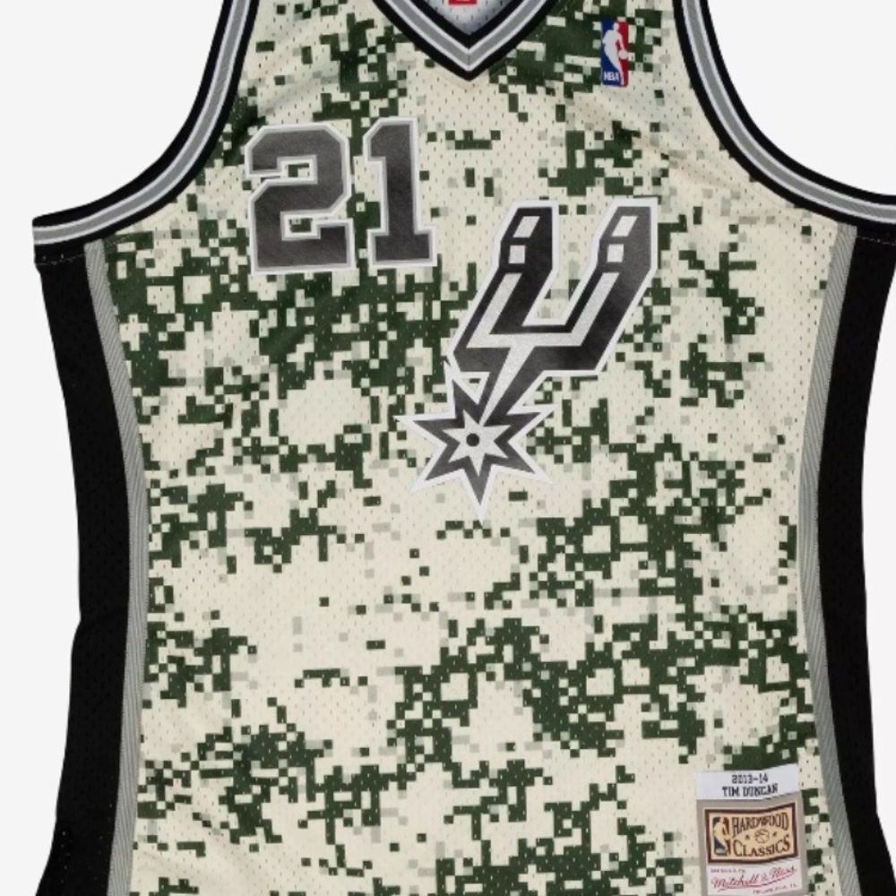 Mitchell & Ness Green Camo Spurs Jersey Tim Duncan throwback 2013-2014